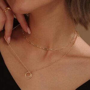 Layered Heart Necklace Pendant Handmade 18k Gold Plated Dainty Gold